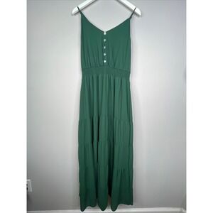 prettygarden tiered maxi halter dress green L